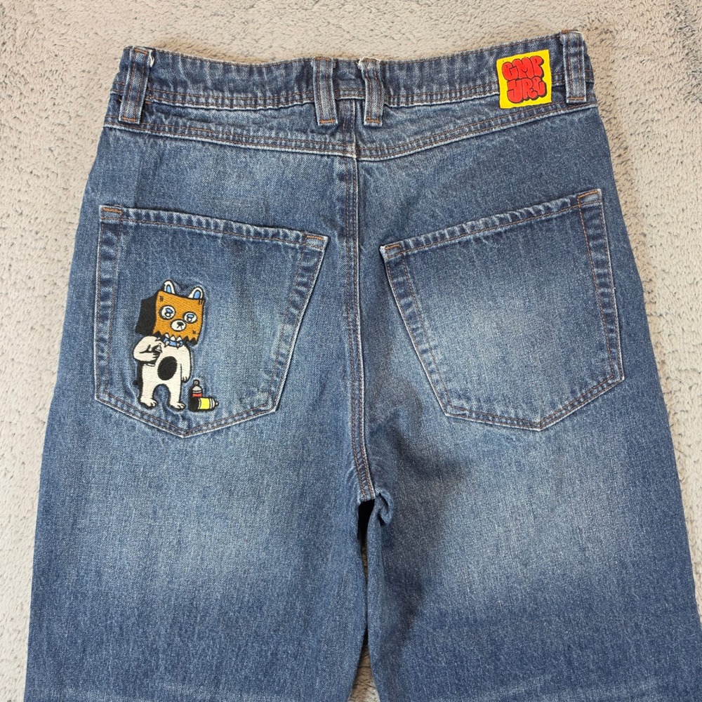 Empyre Y2K Bad Dog Loose Fit Jeans Men 28 Blue Embroidered Box Bear Skater Baggy